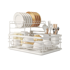 Estante de secado de platos de Metal de 2 niveles, organizador de platos de cocina ajustable con escurridor sobre el fregadero, soporte de almacenamiento de cubiertos - Product Image 1
