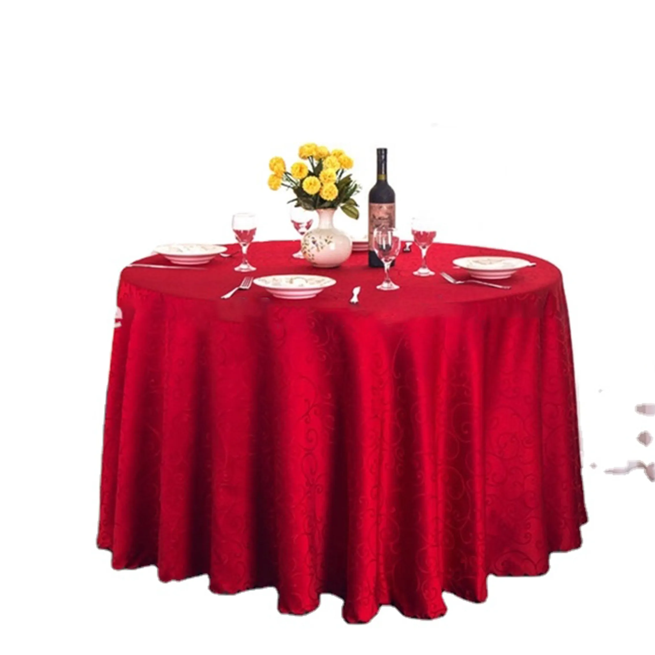 Rechteckige runde Jacquard-Damast-Tischdecke aus Polyester für Hochzeitsfeier-Hotel dekorationen