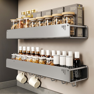 Stainless Steel Wall Mounted Spice Rack With <b>Hooks</b> For <b>Kitchen</b> Oil Bottle Storage Rectangle Design Heavy Duty - Product Image 3