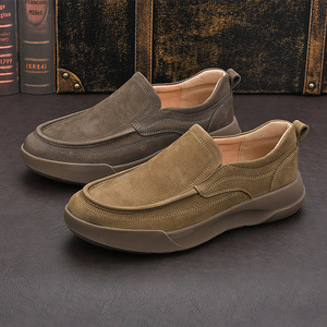 Mocassins en cuir véritable pour hommes, bout rond, à enfiler, semelle extérieure en caoutchouc respirant, semelle intermédiaire en EVA, chaussures décontractées toutes saisons - Product Image 1