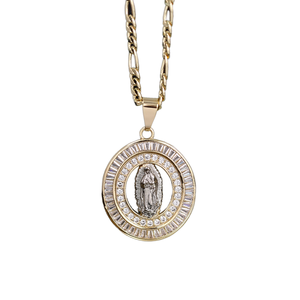 HD0004 Medalla Religiosa de San Judas Tadeo Chapada en Oro de 18k con Esmalte Verde y Circonitas Cúbicas Pavé, Amuleto Católico de San Judas con Zirconia - Product Image 1