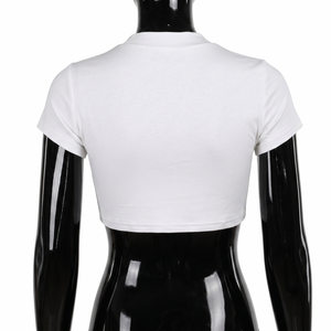 T-shirt court imprimé style Y2K personnalisé pour femme, en coton et élasthanne, manches courtes, modèle Baby Tee, vente en gros, fabricant TKAN7711 - Product Image 3