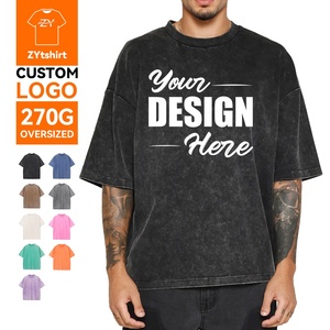 ZYtshirt Custom 270GSM Vintage acido lavaggio cotone oversize <span class=keywords><strong>t</strong></span>-shirt con serigrafia e ricamo per Streetwear <span class=keywords><strong>HipHop</strong></span> - Product Image 1