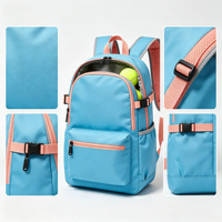 Sac à dos de tennis junior bleu corail, sac de raquette avec poche doublée pour balles, poche latérale, sangle de poitrine pour enfants et débutants