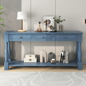 TREXM Console Table 63 Inch With Drawers And <b>Shelf</b> For Entryway Hallway Living Room Navy - Product Image 4