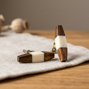 Tirador de Cajón Geométrico Hecho a Mano con Incrustaciones de Madera, Marrón y Blanco, Minimalista, para Muebles, Accesorios de Decoración para el Hogar - Product Image 1