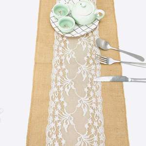 <span class=keywords><strong>Camino</strong></span> de <span class=keywords><strong>Mesa</strong></span> de <span class=keywords><strong>Yute</strong></span> con Encaje para Decoración de <span class=keywords><strong>Mesa</strong></span> de Boda, Artículos para Fiestas y Eventos, 11.8*108 Pulgadas - Product Image 6