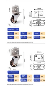 1,5/2 Zoll L-förmige stumme TPR-Rollen Edelstahl-<span class=keywords><strong>Mini</strong></span> räder für Wagen möbel Silent Casters - Product Image 5