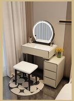 Table de maquillage compacte pour chambre et salle de bain, style moderne et épuré, avec plateau en granit, lampe d'ambiance intégrée et design écoresponsable