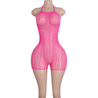 Combinaison tendance avec des accents distinctifs de lacets, pour les spectacles de danse, vêtements de club accrocheurs, tenue de scène pour femmes, vêtements de danse une pièce