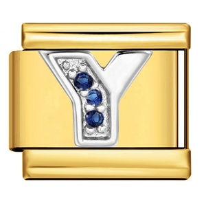 Breloques modulaires italiennes en lettres capitales A-Z, incrustées de strass en cristal bleu 9 mm, breloques de nom DIY pour bracelet femme - Product Image 3