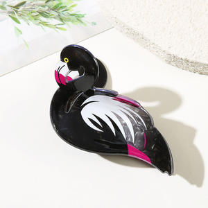 Pince à cheveux en acrylique imprimé flamant rose, couleur bonbon, motif animal, pour filles - Product Image 4