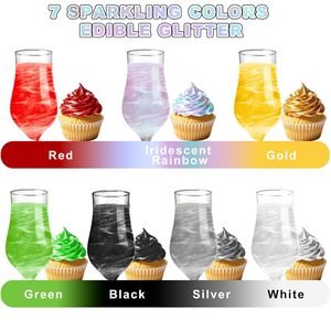 Paillettes comestibles pour boissons, 7 couleurs, ensemble de poudre scintillante de qualité alimentaire, poudre à saupoudrer pour décorations de cocktails/gâteaux/boissons, biscuits - Product Image 2
