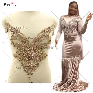 Keering розовое золото цвет ручной работы мусульманское платье бисер лиф ювелирные изделия Стразы Аппликации для свадебных платьев