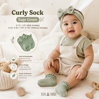 Calcetines BohoPanna Curly Sock color verde salvia, tallas 5-6 años, calcetines premium para niños con tacto suave, elástico y transpirable para mayor comodidad diaria y pasos felices.