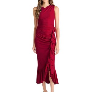 Abito Elegante <span class=keywords><strong>da</strong></span> <span class=keywords><strong>Donna</strong></span> Stile <span class=keywords><strong>Capodanno</strong></span>, Senza Maniche con Arricciature e Balze a Cascata, Vestito Midi a Tromba - Product Image 1