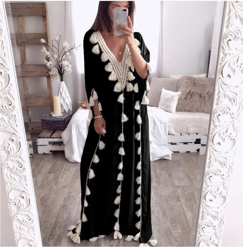 2022Amazon Plus Size Golf Robe Dress Van Dubai Vrouwen Islamitische Kleding Zwarte Moslim Print Abaya