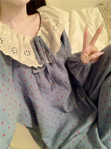 Conjunto de Pijama de Otoño, Estilo Dulce de Princesa, con Ribete de Encaje, Ropa de Dormir para Niñas, Mezcla de Algodón Transpirable, Conjunto de Ropa Holgada para el Hogar - Product Image 4