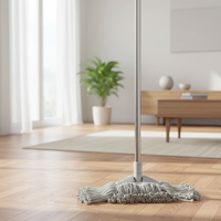 Gizmop 300gr Serpillère humide en coton à boucles pour parquet et sols en bois véritable, auto-essoreuse, antibactérienne, durable, avec manche en fer, absorption rapide