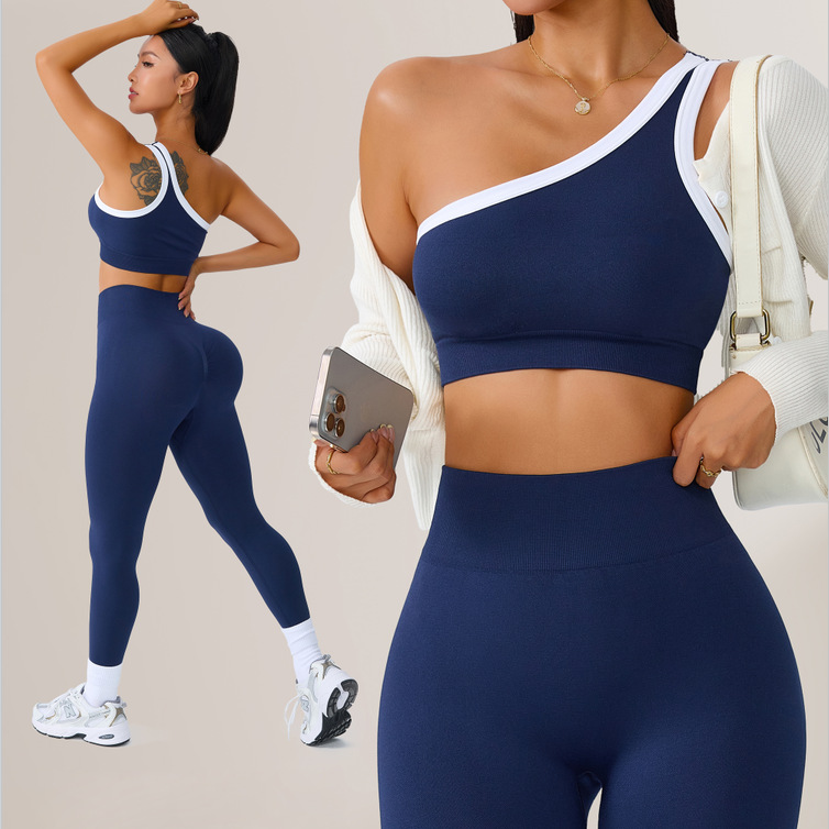 Yoga Outfit 2-Piece Set Off-shoulder Bra Beautiful Back Design Sports High-waisted Butt-lifting Pants Sweat-Wicking Pilates Set