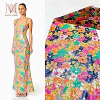 Tissu en dentelle de tulle polyester brodé de sequins floraux en chenille, style peinture à l'huile vintage, pour robe longue de soirée pour femme
