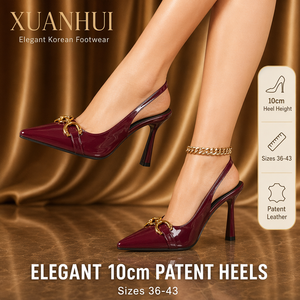 Xuanhui Élégantes Sandales à Talons Hauts <span class=keywords><strong>Bordeaux</strong></span> pour Femme, Sexy, à Bout Pointu, <span class=keywords><strong>Talon</strong></span> Aiguille 10 cm, Décoration Chaîne Dorée, pour Mariage, Soirée et Cérémonie - Product Image 1