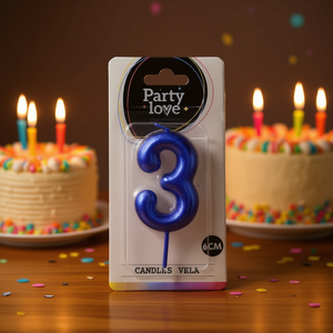Party Love Number 3 Birthday <b>Candle</b> <b>Blue</b> 6Cm For Cake Decorations - Product Image 3