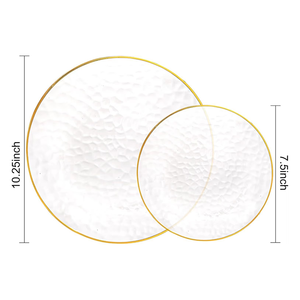 Assiettes <span class=keywords><strong>de</strong></span> table en plastique doré martelé, robustes, avec bord doré, jetables, pour mariages, fêtes et événements - Product Image 2