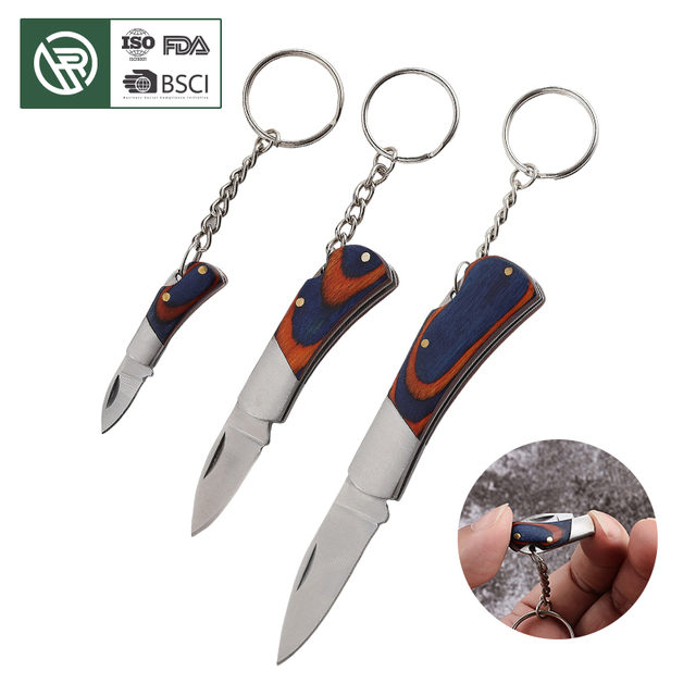 Bochen Mini Folding Stainless Steel Blade Utility Wooden Handle EDC Small Keychain Box Cutter Gift Knife for Women and Men