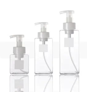 Benutzer definierte klare Farbe 280ml 450ml 650ml Petg Kunststoff quadratische Flüssig seife Shampoo Lotion Pump flasche