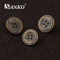 Bouton en résine SANKO vintage en laiton antique à bords effilochés, imitation coquille, 4 trous, pour costume, manteau, vêtement