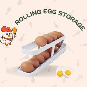 Gran oferta, contenedor de almacenamiento de huevos rodantes automático, dispensador de huevos de plástico de <span class=keywords><strong>2</strong></span> capas y <span class=keywords><strong>2</strong></span> niveles para refrigerador, caja de almacenamiento de huevos deslizante - Product Image 2