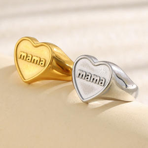 Anillos de Acero Inoxidable con Baño de Oro de 14k, Diseño de Corazón Plano, Hipoalergénicos, Talla Grande, Estilo Moderno, Venta al por Mayor, Modelo <span class=keywords><strong>Benjamin</strong></span> Nugget - Product Image 1