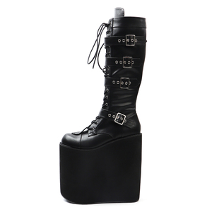 20CM <strong>Punk</strong> Round-Toe Platform High Heel Queen Shoes Lace-Up Mid Calf <strong>Boots</strong> - Product Image 4