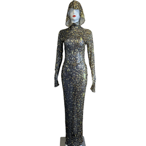 Moda doğum günü ziyafet Maxi elbise festivali gösterisi kostüm kadınlar Bodycon Maxi balo akşam elbise gece kulübü kapşonlu uzun elbise - Product Image 1