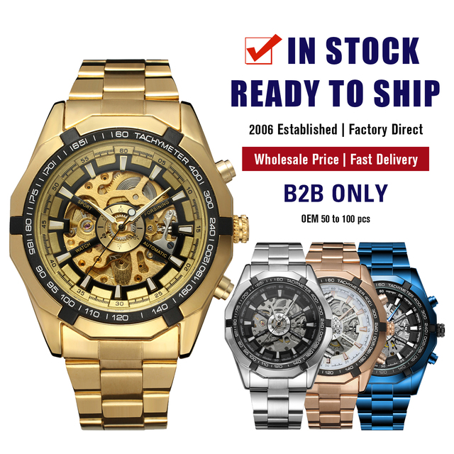 Original Relogio Forsinig Montrepourhomme OEM Watch Custom Logo Golden Automatic Mechanical Skeleton Watch for Wrist Watches Man