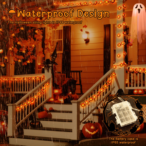 Guirlande lumineuse citrouille d'Halloween YN, alimentée par piles, étanche IP44, lumières LED orange féériques pour fête d'Halloween, patio, décoration intérieure - Product Image 5