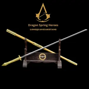 Longquan Xia Ketang 소드 통합 망간 강철 오버로드 나이프 지팡이 긴 탕 행그 새겨진 금도금 풀 메탈 야외 - Product Image 1