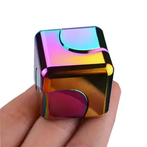 Premium Quality Anti-Anxiety Metallic Focus Finger Cube Top Desktop Rainbow Color Fidget Spinner for Kids and Adults