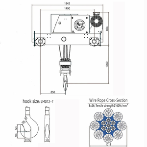 NWH8 32000公斤<span class=keywords><strong>2</strong></span>*1.3千瓦电机桥式起重机M5 9米提升高度和<span class=keywords><strong>2</strong></span>米（M5）工作小车双梁钢丝绳电动葫芦 - Product Image 5