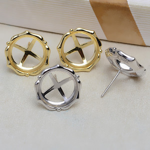 Support de boucles d'oreilles en argent S925 fait main, 12,5 mm, perle, coquille de cheval, fond plat, support vide, accessoires de bricolage, trouvailles de bijoux - 3987 - Product Image 1