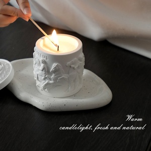 Vela Aromática de Cera de Soja en Tarro de Yeso Negro y Blanco con Relieve Vintage de Lujo, Caja de Regalo Elegante, Adorno Aromático para el Hogar - Product Image 4