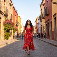 Robe longue sirène empire en viscose rouge vif à motifs floraux, grande taille, sexy, col en V, avec poches, tenue d'été mexicaine, personnalisable OEM, du S au 5X