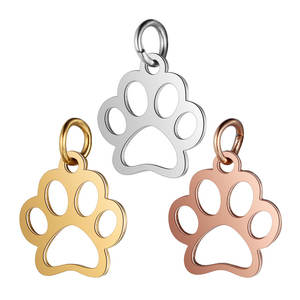10 unids/lote 15mm Acero inoxidable perro mascota gato pata huella colgante pulsera encantos chapado en oro <span class=keywords><strong>para</strong></span> niños - Product Image 1