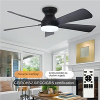 Ventilateur de plafond moderne en métal noir avec LED, 5 pales, 6 vitesses, moteur DC dimmable, télécommande, CRI élevé 90, faible bruit 30-34dB, 50000