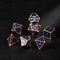 Ensemble de dés en métal de luxe à motif écailles de dragon, 7 pièces, émail bleu, or rose, dés D&D pour jeux de rôle, collection