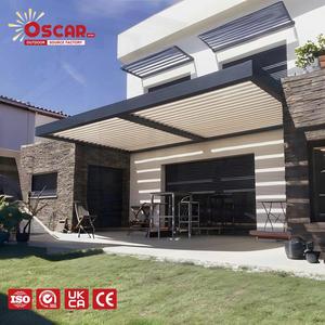 Pérgola de Patio con Techo Motorizado, Vidrio Tipo Guillotina, Láminas Ajustables, Pérgola Mediterránea de Lujo para Jardín y Fiestas al Aire Libre - Product Image 1