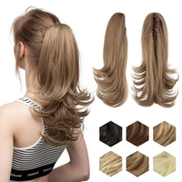 Vente en gros de postiches synthétiques pour femmes, queue de cheval pré-bouclée, ondulation profonde, épaisse, courte, 12 pouces, fibre haute température, extensions de cheveux