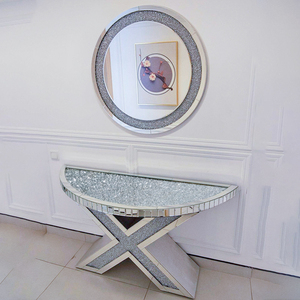Grande table <span class=keywords><strong>console</strong></span> moderne avec dessus de miroir <span class=keywords><strong>en</strong></span> <span class=keywords><strong>verre</strong></span> pilé diamant Meuble élégant à miroir pour le salon - Product Image 5
