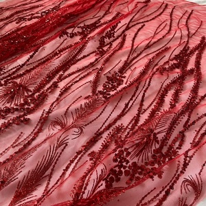 Tela <span class=keywords><strong>de</strong></span> Encaje con Lentejuelas Rojas, Tela <span class=keywords><strong>de</strong></span> Tul Francés Brillante con Lentejuelas y Brillo para Vestido <span class=keywords><strong>de</strong></span> <span class=keywords><strong>Noche</strong></span> - Product Image 6